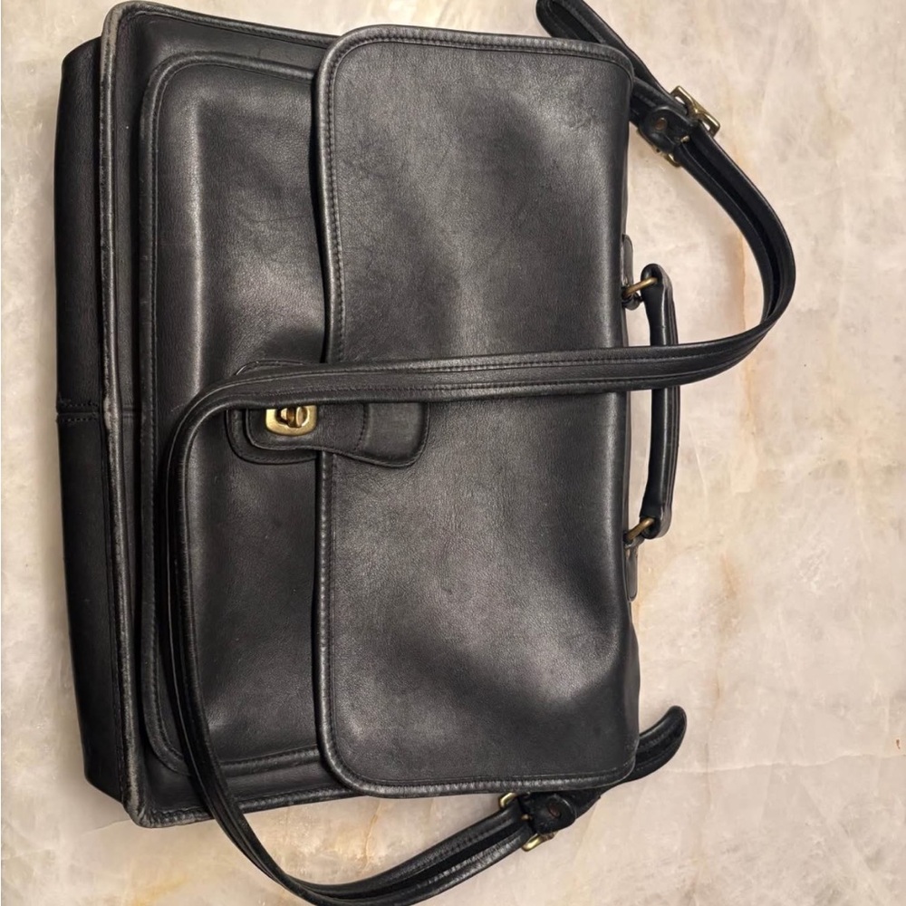 Elegant Coach Black Leather Laptop Bag, Men’s, Unisex